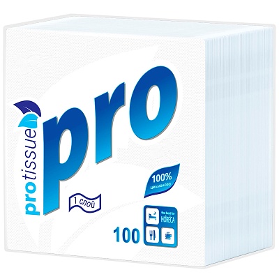Салфетки бумажные белые 22х22см белые, 100 листов, С229 PRO Tissue (х1/40)