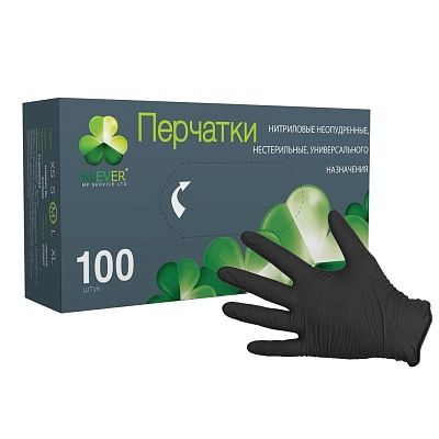 Перчатки смотровые нитриловые неопудр. 10% "Клевер" (M черный) Россия