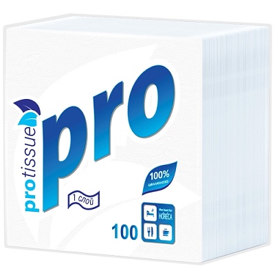 Салфетки бумажные белые 22х22см белые, 100 листов, С229 PRO Tissue (х1/40)